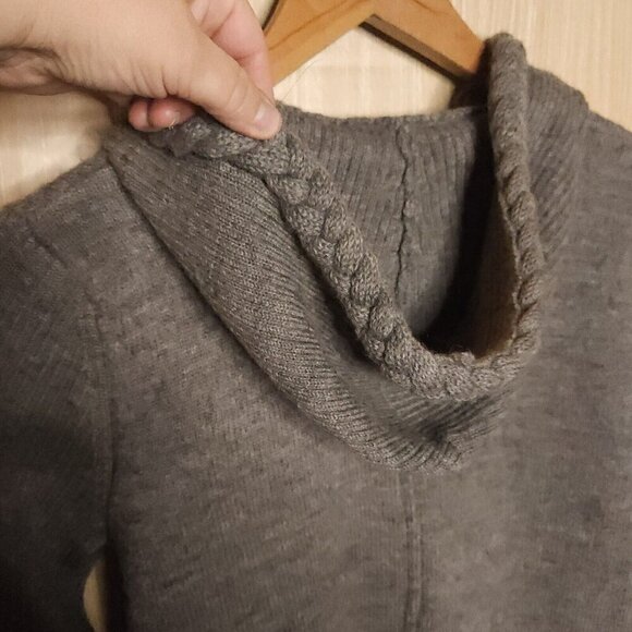 Carole Little Grey Wool Heavy Knit Hooded Full Zip Sweater Medium - Picture 4 of 7